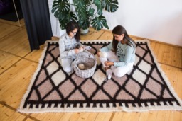 Living Room Net Rug Diamonds Pattern Wool Carpet - thumbnail 1