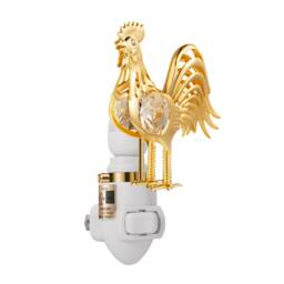 24K Gold Plated Rooster Handcrafted Luxury Night Light Decorated Swarovski Crystals Bedroom Bathroom Kids Room Kitchen Gift Premium Decor