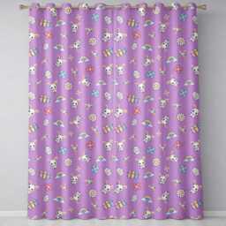 Cute Rainbow Bunny Flower Easter Egg Seamless Pattern Purple Background Readymade Eyelet Ring Top Thermal 100% Blackout Curtains - thumbnail 2