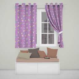 Cute Rainbow Bunny Flower Easter Egg Seamless Pattern Purple Background Readymade Eyelet Ring Top Thermal 100% Blackout Curtains