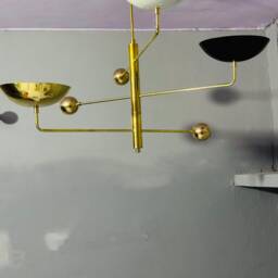 3 Curved Pendant Light - Sputnik Chandelier Linear Mid Century Modern Raw Brass Fixture - thumbnail 3