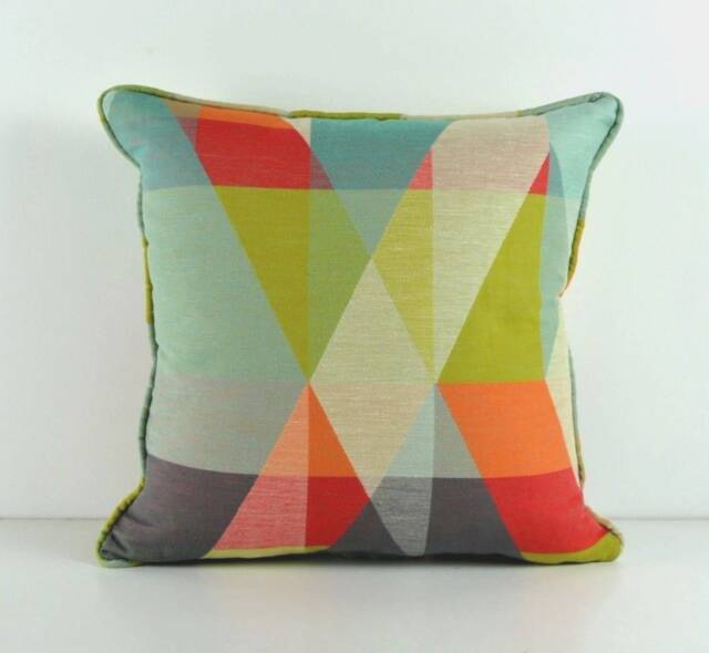 Scion - Axis Tangerine/Citrus Geometric Kaleidoscope Cushion Cover Self-Piped Handmade Throw Pillow Designer Home Decor - image 1