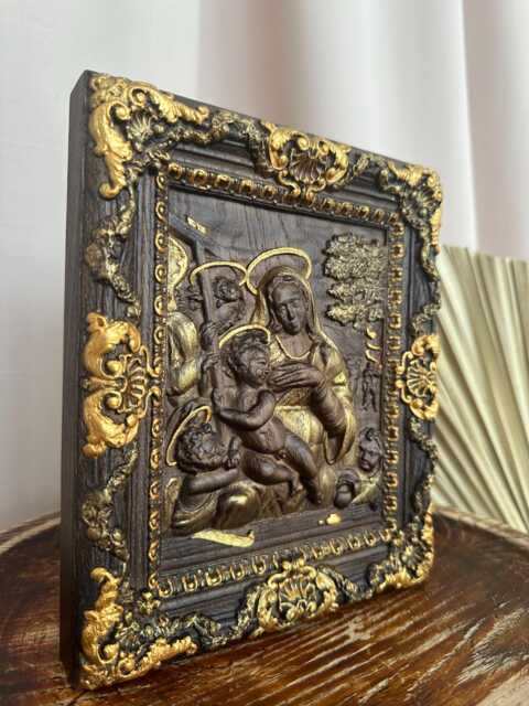 Nursing Madonna Wood Carving Oak Virgin Mary Religious Wall Art, Xs-Xxl, Tax Free - image 1