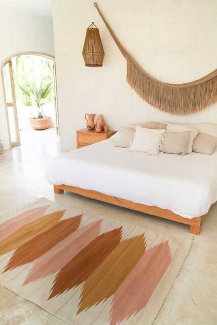 Handwoven Mexican Rug Oaxacan Woven Rugs - Tierra - Natural Base With Desert Rose + Clay Tones - image 1