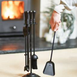 Black Single Twist Companion Set Set/Fireside Ash Brush & Pan, Fireplace Accessories, Fireside Tools Set/Contempoary - thumbnail 2