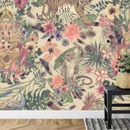 Ganesha Tiger Floral Wallpaper Mural, Peel & Stick Decal - thumbnail 3