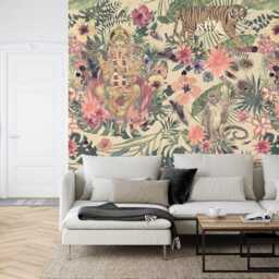 Ganesha Tiger Floral Wallpaper Mural, Peel & Stick Decal - thumbnail 2