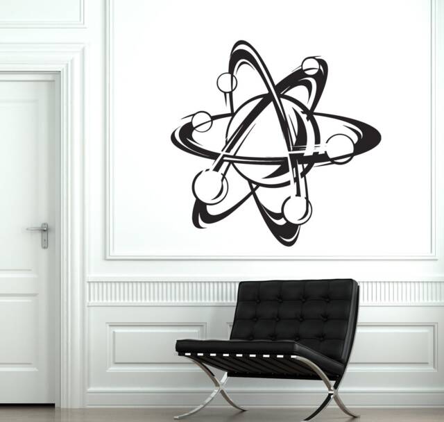 Atom Symbol Vinyl Wall Decal, Modern Science Art For Stem Rooms Or Offices, School College Educational Decor Lab Sticker - 2069Di - image 1
