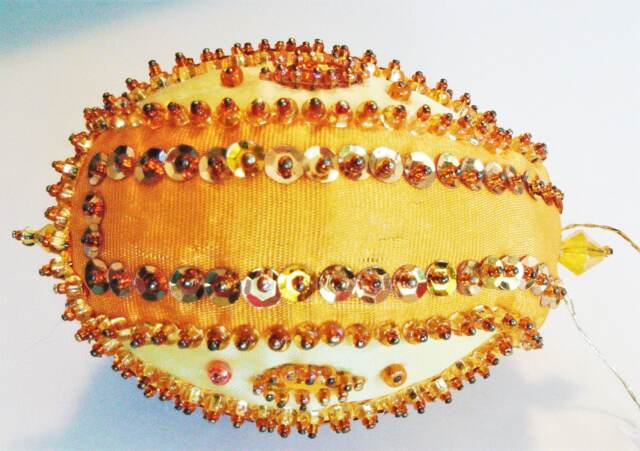 Handmade Beaded Christmas Ornament, Yellow Gold Egg, Shatterproof - image 1