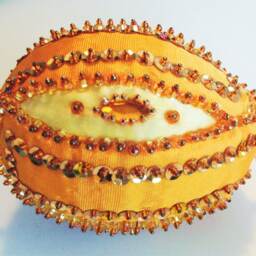 Handmade Beaded Christmas Ornament, Yellow Gold Egg, Shatterproof - thumbnail 3