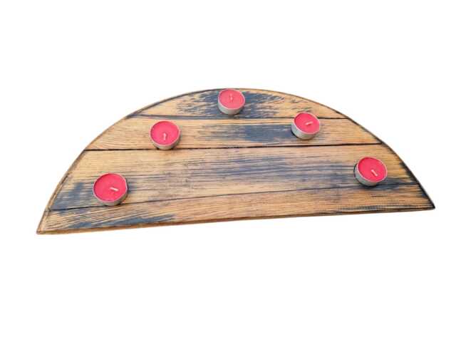 Semi-Circle Whiskey Barrel Tealight Holder - Rustic Farmhouse Candle Decor - image 1