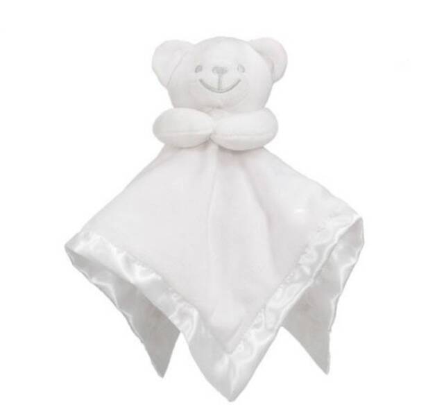 Personalised White Bear Silky Fleece Blankie Soft Baby Comforter Shower Or Christening Gift - image 1
