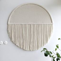 Large Circular Wool Tapestry, Natural Round Macrame, Circle Boho Fiber Art, Wall Decor, Large Simple Tapestry - thumbnail 3