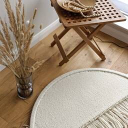 Large Circular Wool Tapestry, Natural Round Macrame, Circle Boho Fiber Art, Wall Decor, Large Simple Tapestry - thumbnail 4