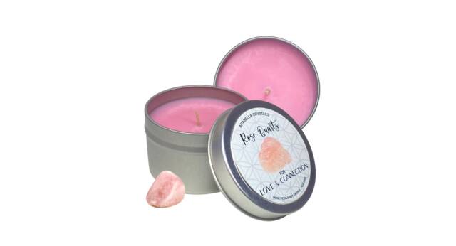 Rose Quartz Crystal Candle Tin Petal Scented, Spiritual Healing - image 1