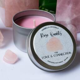 Rose Quartz Crystal Candle Tin Petal Scented, Spiritual Healing - thumbnail 3