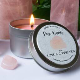 Rose Quartz Crystal Candle Tin Petal Scented, Spiritual Healing - thumbnail 2
