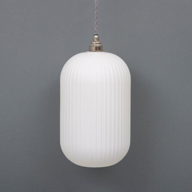 Long Opal Reeded Glass Cylinder Pendant Light - image 1