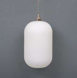 Long Opal Reeded Glass Cylinder Pendant Light - thumbnail 1