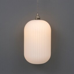 Long Opal Reeded Glass Cylinder Pendant Light - thumbnail 2