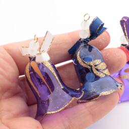 4 Hand Decorated Mini Glass Bell Christmas Tree Ornaments Blues Gold - thumbnail 2