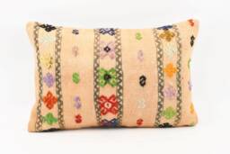 Handmade Turkish Kilim Pillow Cover Stripe Wool Cushion - 16x24 - thumbnail 1