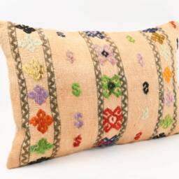 Handmade Turkish Kilim Pillow Cover Stripe Wool Cushion - 16x24 - thumbnail 3
