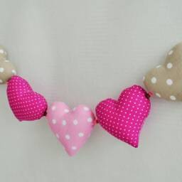 Hand-Sewn Heart Garland, Nursery Wall Decor, Pink, Gray & Blue - thumbnail 4