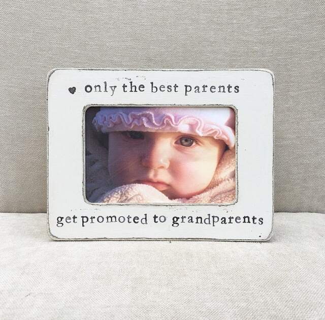 Promoted To Grandparents Picture Frame Pregnancy Announcement, Hand Stamped 4x6 Photo - image 1