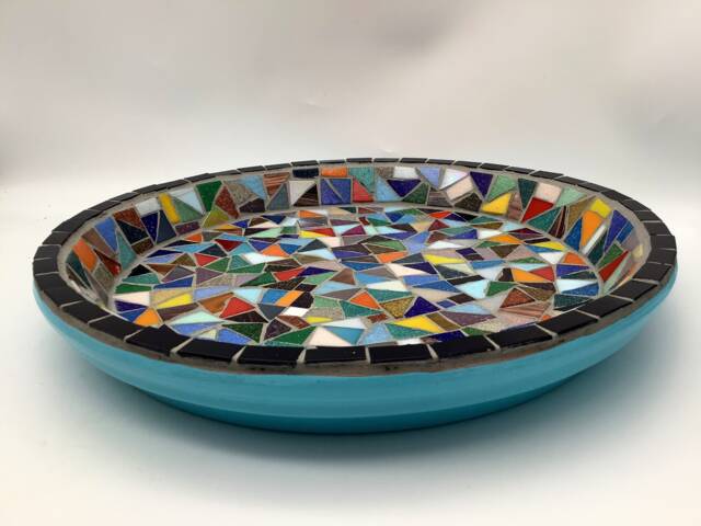 Handcrafted Multicolour Rainbow Mosaic Birdbath - Vibrant Garden Water Dish For Birds - image 1