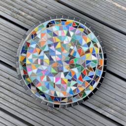 Handcrafted Multicolour Rainbow Mosaic Birdbath - Vibrant Garden Water Dish For Birds - thumbnail 4