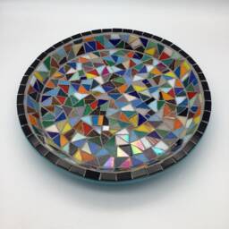 Handcrafted Multicolour Rainbow Mosaic Birdbath - Vibrant Garden Water Dish For Birds - thumbnail 3