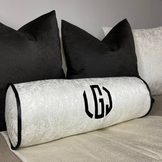 "Luxury Personalised Initial Embroidered Bolster Cushion 16""x6" - image 1