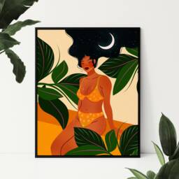 Jungle Moon Woman Art Print, Tropical Botanical Illustration, Boho Wall Decor - thumbnail 2