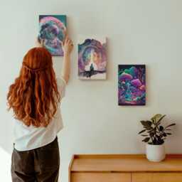 Canvas Wall Art Set Of 3 - Colorful Illustrations in Fantasy Style, Blue Art, Space & Astrology Decor - thumbnail 3