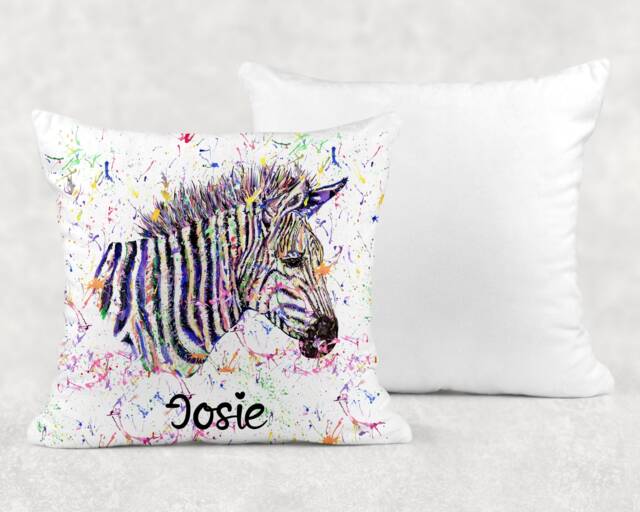 Personalised Watercolour Rainbow Zebra Cushion, Cuddle Pillow, Birthday Gift - image 1