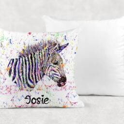 Personalised Watercolour Rainbow Zebra Cushion, Cuddle Pillow, Birthday Gift - thumbnail 2