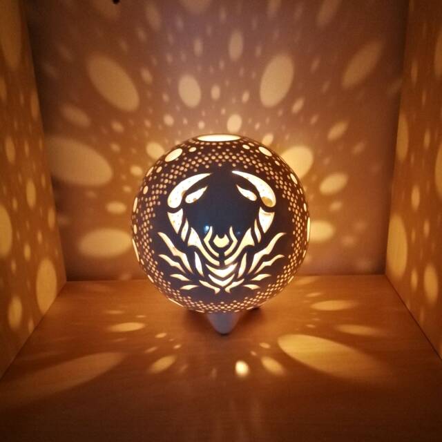 Cancer Zodiac Ceramic Tea Light Holder Hand-Carved Horoscope Lantern - image 1