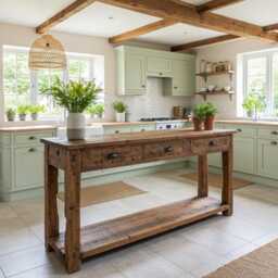 Reclaimed Wood Kitchen Island, Rustic Island With Drawers, Counter Height Table, Farmhouse Table Storage - thumbnail 1