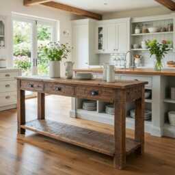 Reclaimed Wood Kitchen Island, Rustic Island With Drawers, Counter Height Table, Farmhouse Table Storage - thumbnail 3