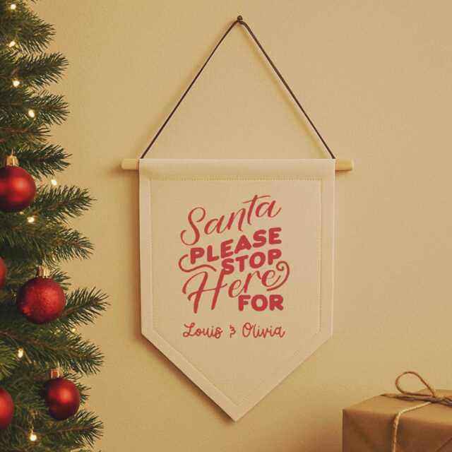 Personalised Santa Please Stop Here Banner - Christmas Wall Hanging Custom Kids Holiday Sign Festive Home Decor - image 1