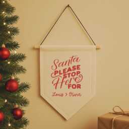Personalised Santa Please Stop Here Banner - Christmas Wall Hanging Custom Kids Holiday Sign Festive Home Decor - thumbnail 1