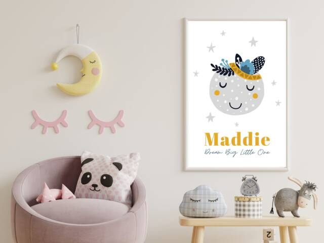 Personalised Wall Print Name - Kids Children Dreamy Explorer Home Playroom Bedroom Gift Bespoke A5 A4 A3 Framed - image 1