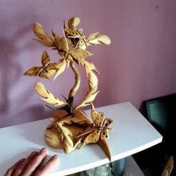 Angel Flower Sculpture, Butterflies , Wooden Sculpture Unique Gift, Feathers - thumbnail 3