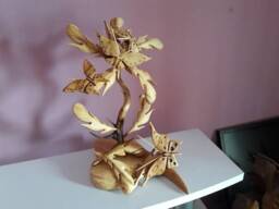 Angel Flower Sculpture, Butterflies , Wooden Sculpture Unique Gift, Feathers - thumbnail 1