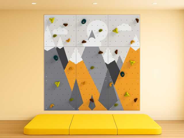 Kids Climbing Wall - Rock Indoor Play For Room - Yellow Mountains Design, Custom Made, Holds Included - image 1