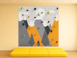 Kids Climbing Wall - Rock Indoor Play For Room - Yellow Mountains Design, Custom Made, Holds Included - thumbnail 1