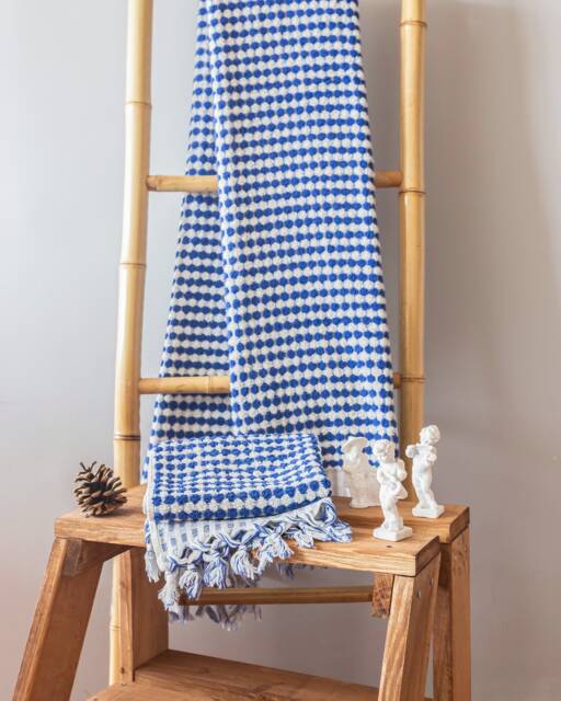 Blue Cotton Towel Set, Turkish Bath Hand Set , Bridesmaid Gift, Handwoven Towel, Peshtemal - image 1