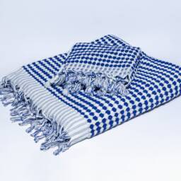 Blue Cotton Towel Set, Turkish Bath Hand Set , Bridesmaid Gift, Handwoven Towel, Peshtemal - thumbnail 2