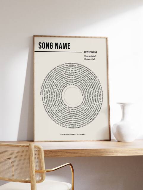 Custom Vinyl Lyrics Print, Personalised Music Poster, Customizable Gift, Anniversary Wedding Song Dance, A1/A2/A3/A4 - image 1